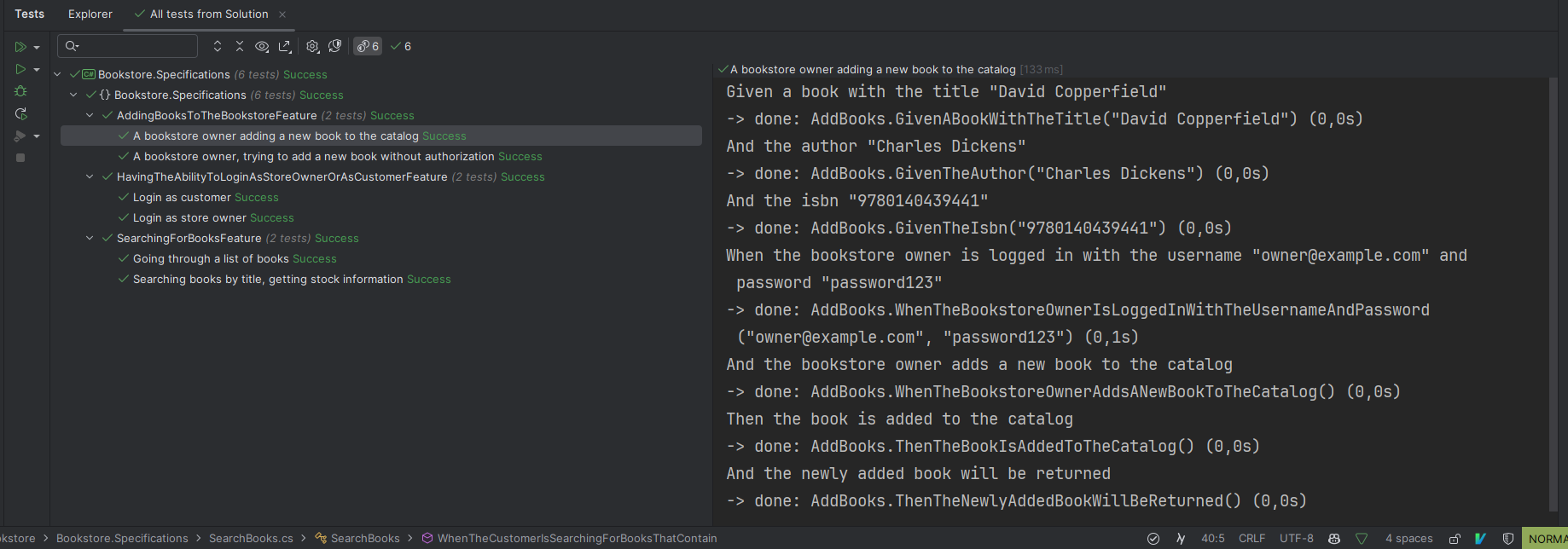 Test results in JetBrains Rider